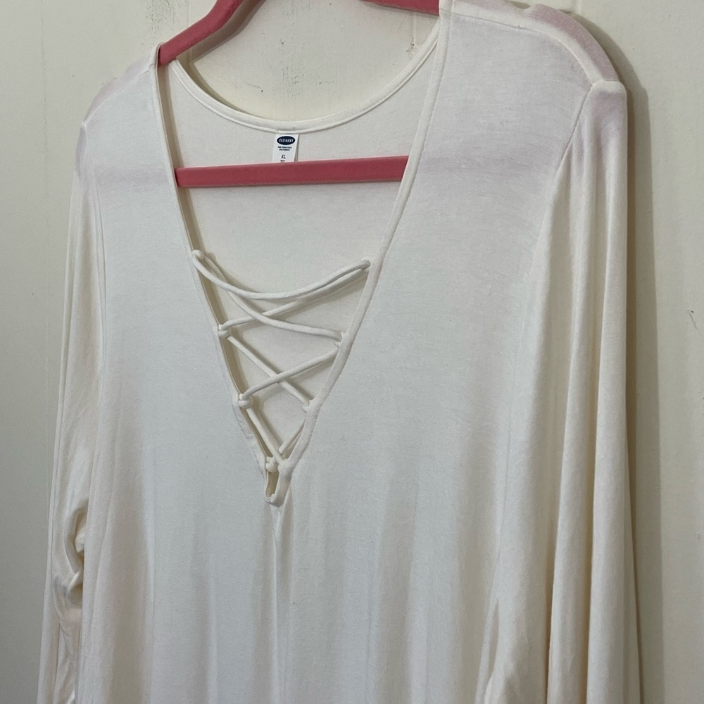 Old Navy Long Sleeve Lace Up Swing Top Size XL Cream Ivory Renaissance Victorian